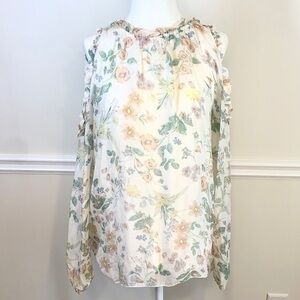 GIUSY - Made in Italy - Silk Cold Shoulder Floral Blouse M